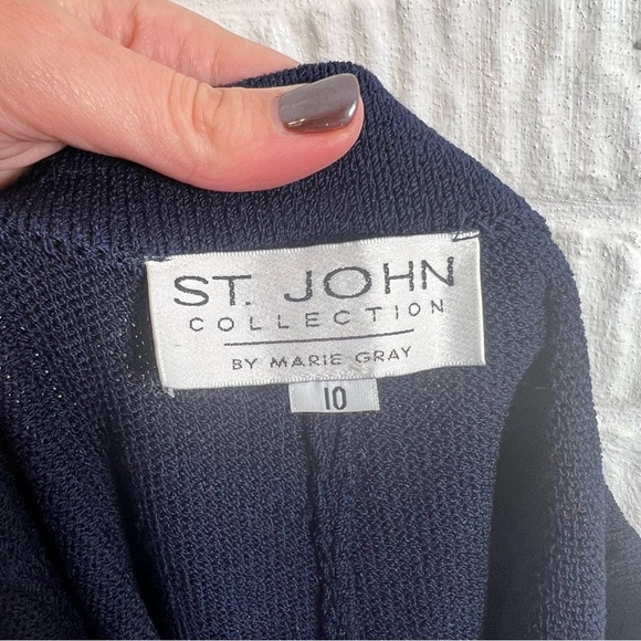St. John Collection Navy Santana Knit Pant Suit Set Jacket 10 Pants 12 - Picture 6 of 7